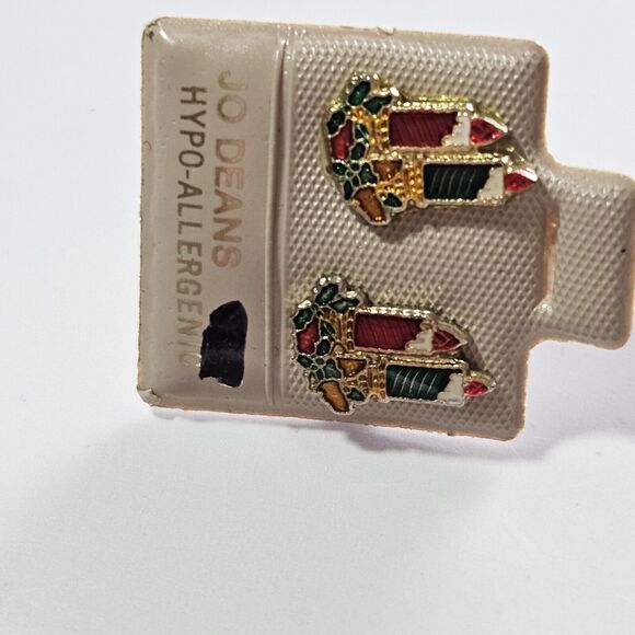 Vintage Jo Deans Christmas Candle Enamel Stud Earrings - Picture 12 of 13